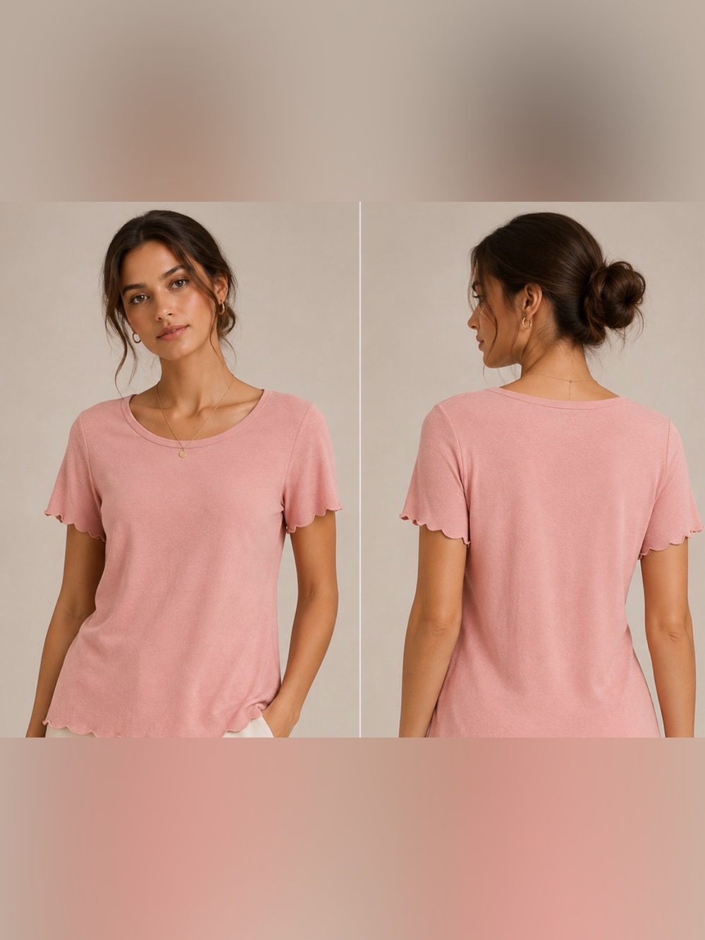 Topshop Blush Pink Scalloped Short Sleeve Tee